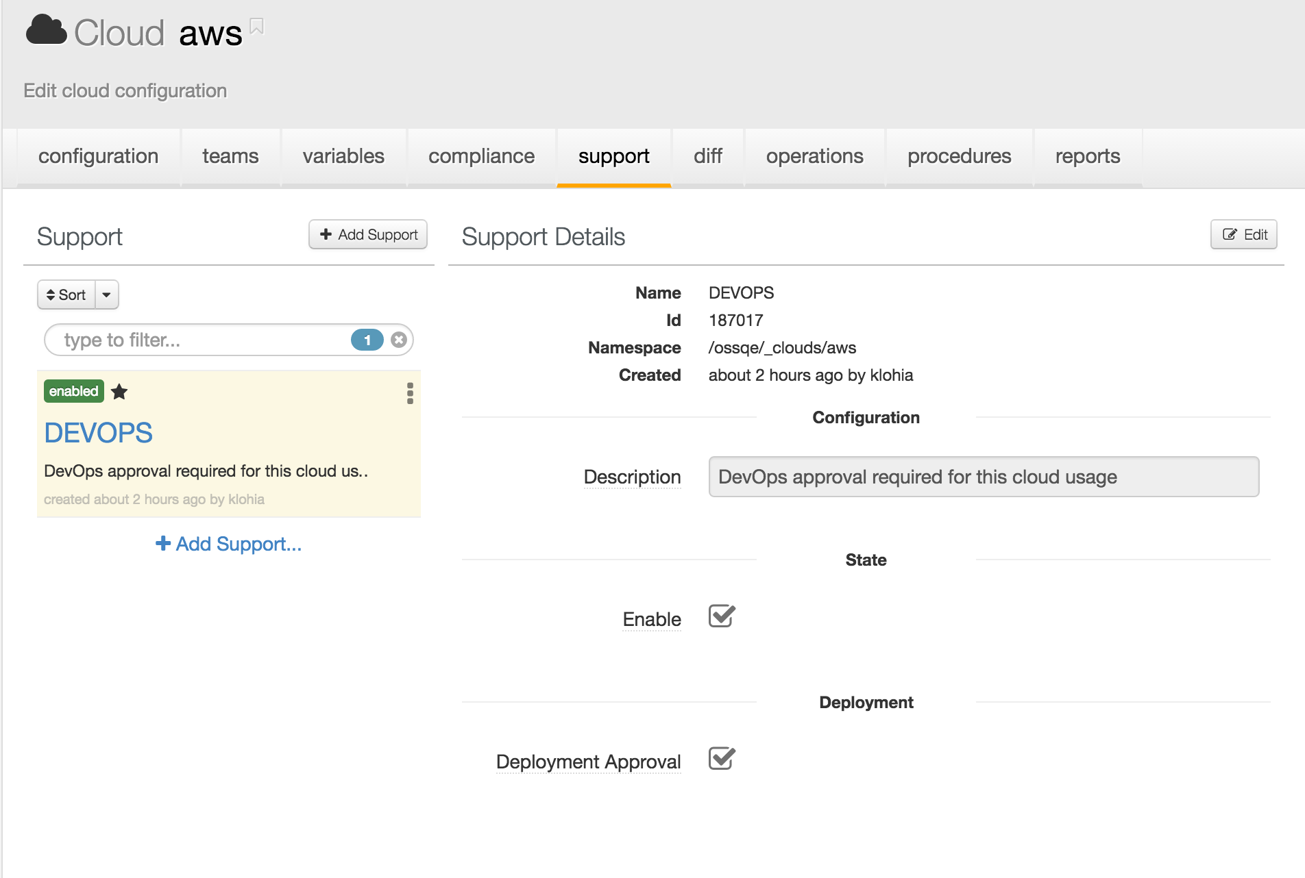Cloud support object