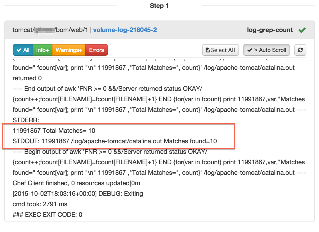 Log grep count action result